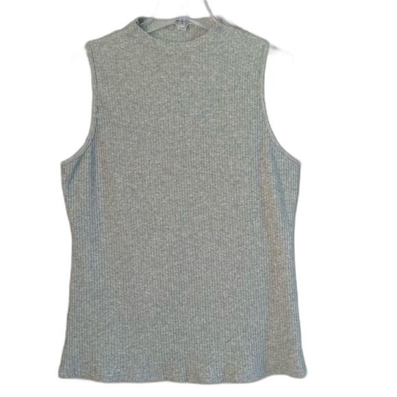 NWT Mittoshop Grey Ribbed Low Mock Sleeveless Layering Gray Tank Top - Picture 1 of 12